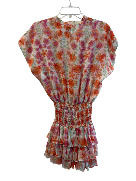 Misa Size XS Orange & Multi Polyester Short Sleeve Floral Print Drop Waist Dress Orange & Multi / XS