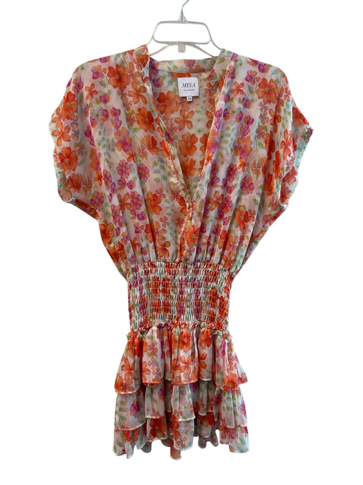 Misa Size XS Orange & Multi Polyester Short Sleeve Floral Print Drop Waist Dress Orange & Multi / XS