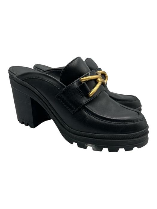 Veronica Beard Shoe Size 9 Black Leather Upper Gold Tone Details Horsebit Mules Black / 9