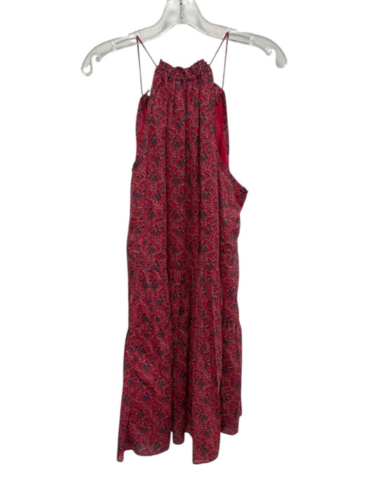 Marant Etoile Size 40 Pink Cotton Tie Neck Ruffle Floral Mini Dress Pink / 40