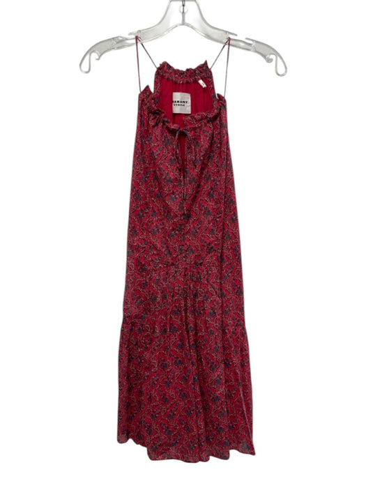 Marant Etoile Size 40 Pink Cotton Tie Neck Ruffle Floral Mini Dress Pink / 40