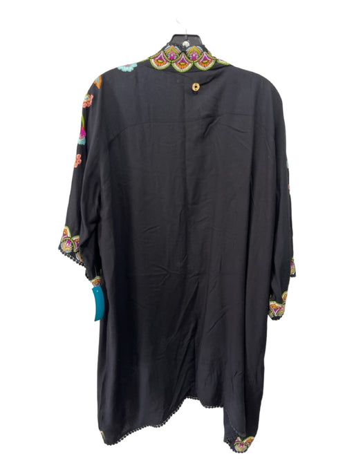 OndadeMar Size S Black & Multi Viscose Floral Embroidered Open Front Cardigan Black & Multi / S