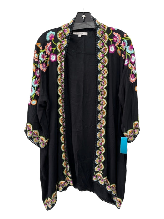 OndadeMar Size S Black & Multi Viscose Floral Embroidered Open Front Cardigan Black & Multi / S