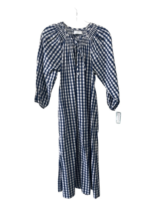 Lake Size XS Navy & white Cotton Gingham 3/4 Sleeve Round split neck Shift Dress Navy & white / XS