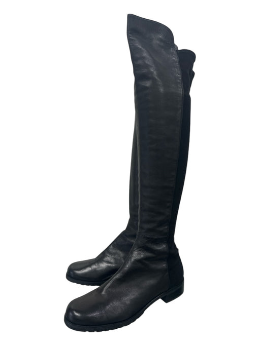 Stuart Weitzman Shoe Size 7 Black Leather Over the Knee Round Toe Slip On Boots Black / 7