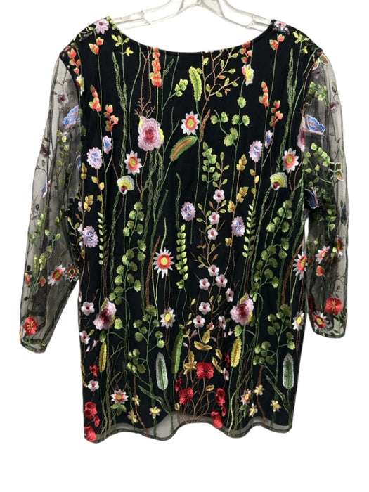 Caroline Rose Size Large Black & Multi Polyester Long Sheer Sleeves Top Black & Multi / Large