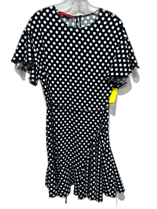 Carolina Herrera Size S Black & White Polyester Polka Dots Flare Tie Waist Dress Black & White / S