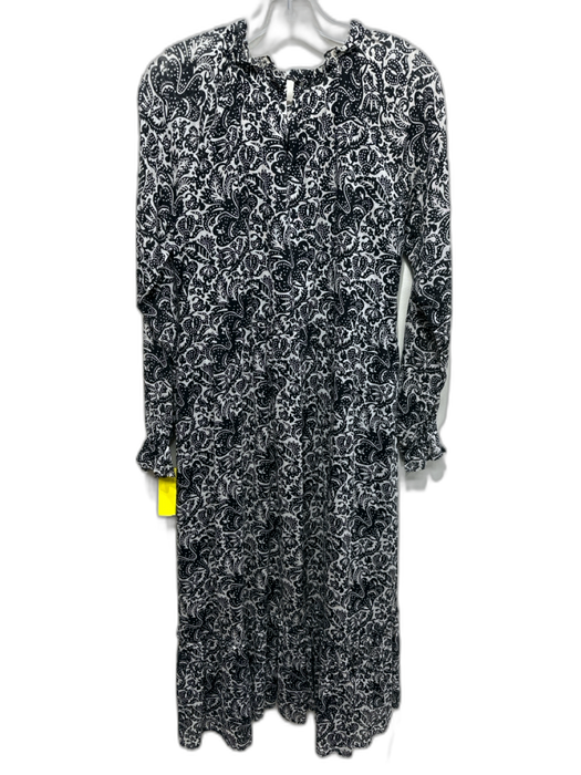 Banjanan Size M Black & White Cotton Damask Print Floral Long Sleeve Dress Black & White / M