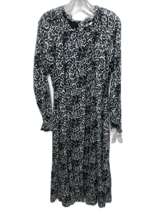 Banjanan Size M Black & White Cotton Damask Print Floral Long Sleeve Dress Black & White / M