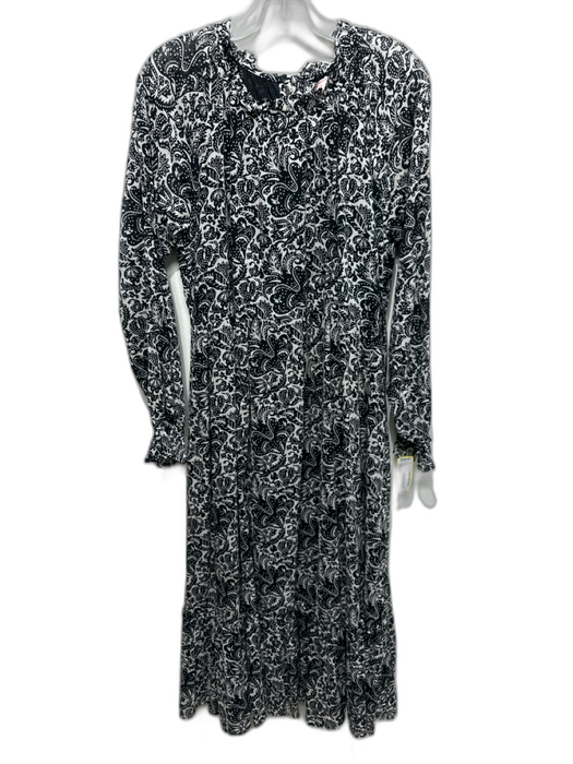 Banjanan Size M Black & White Cotton Damask Print Floral Long Sleeve Dress Black & White / M