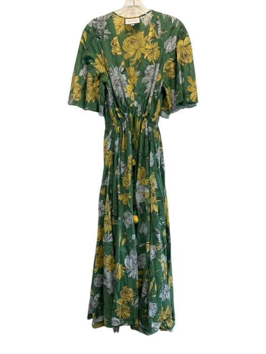 Alexis Size XL green, yellow & blue Cotton Floral 1/2 Flutter Sleeve Dress green, yellow & blue / XL