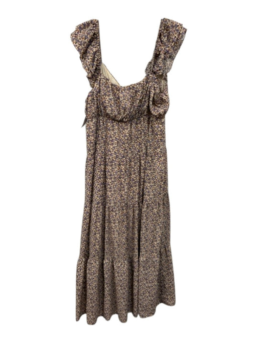 English Factory Size L Cream Beige & Purple Polyester Floral Sleeveless Dress Cream Beige & Purple / L