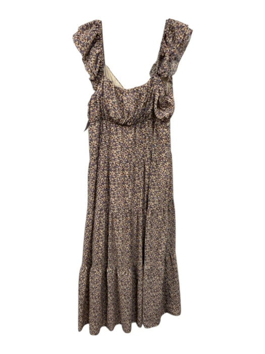 English Factory Size L Cream Beige & Purple Polyester Floral Sleeveless Dress Cream Beige & Purple / L