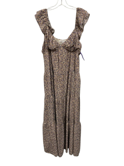 English Factory Size L Cream Beige & Purple Polyester Floral Sleeveless Dress Cream Beige & Purple / L