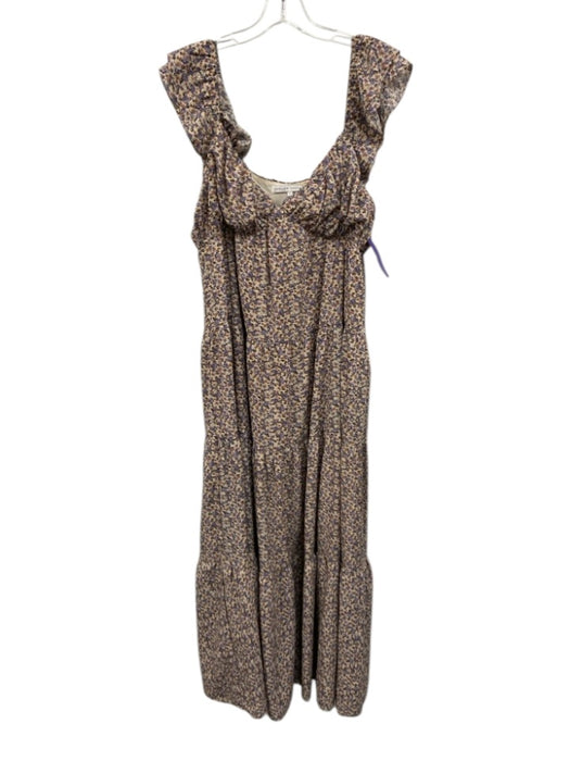 English Factory Size L Cream Beige & Purple Polyester Floral Sleeveless Dress Cream Beige & Purple / L