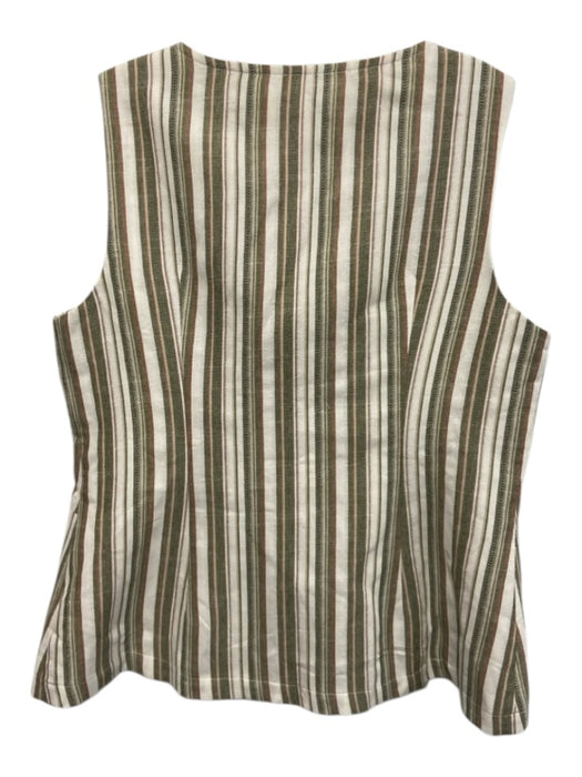 Commense Size L White, Green & Brown Cotton Blend Striped Vest Wide Leg Pant Set White, Green & Brown / L