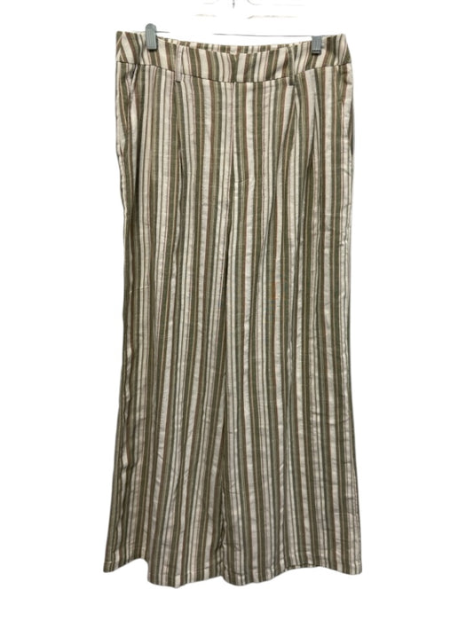 Commense Size L White, Green & Brown Cotton Blend Striped Vest Wide Leg Pant Set White, Green & Brown / L