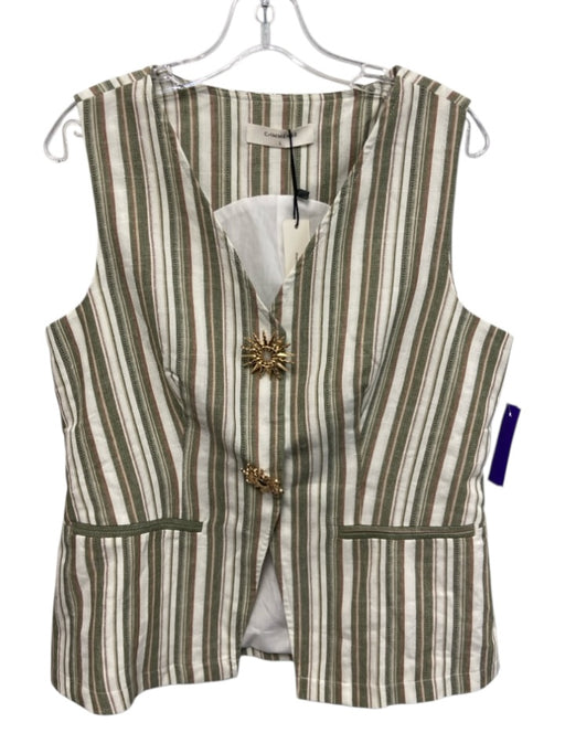 Commense Size L White, Green & Brown Cotton Blend Striped Vest Wide Leg Pant Set White, Green & Brown / L