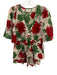 Alexis Size XL Cream White, Red & Green Cotton 1/2 Flutter Sleeve V Neck Top Cream White, Red & Green / XL