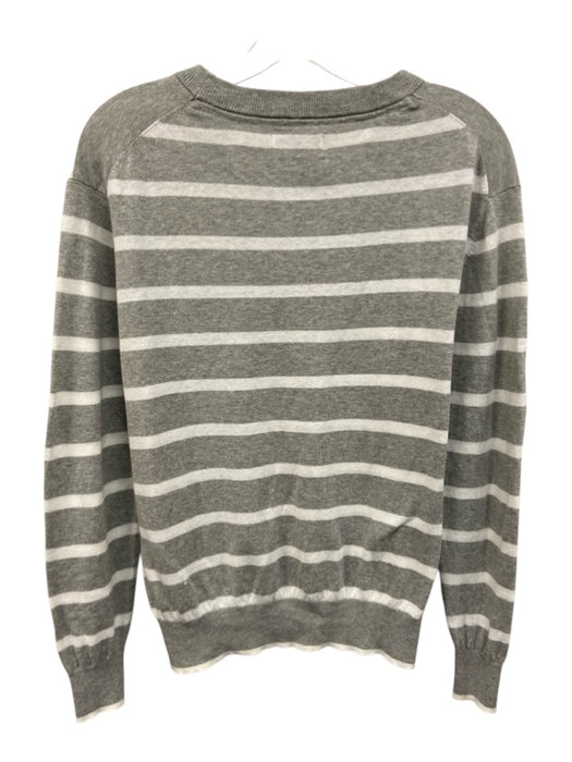 Lake Size M Gray & White Linen & Cotton Ribbed Detail Stripe Long Sleeve Sweater Gray & White / M