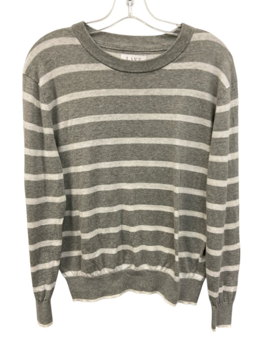 Lake Size M Gray & White Linen & Cotton Ribbed Detail Stripe Long Sleeve Sweater Gray & White / M