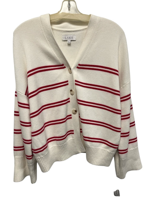 Lake Size L White & Red Cotton Buttons Stripe Long Sleeve Cardigan White & Red / L