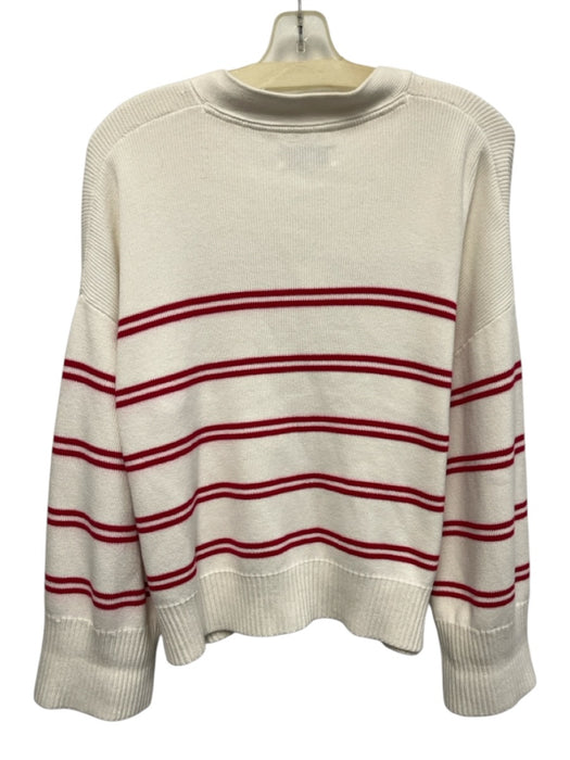 Lake Size L White & Red Cotton Buttons Stripe Long Sleeve Cardigan White & Red / L