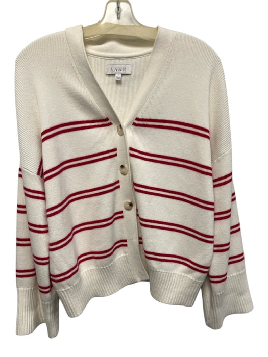 Lake Size L White & Red Cotton Buttons Stripe Long Sleeve Cardigan White & Red / L