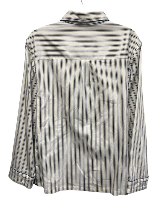 Lake Size M White & Blue Cotton & Elastane Long Sleeve Stripe Collar Buttons Top White & Blue / M