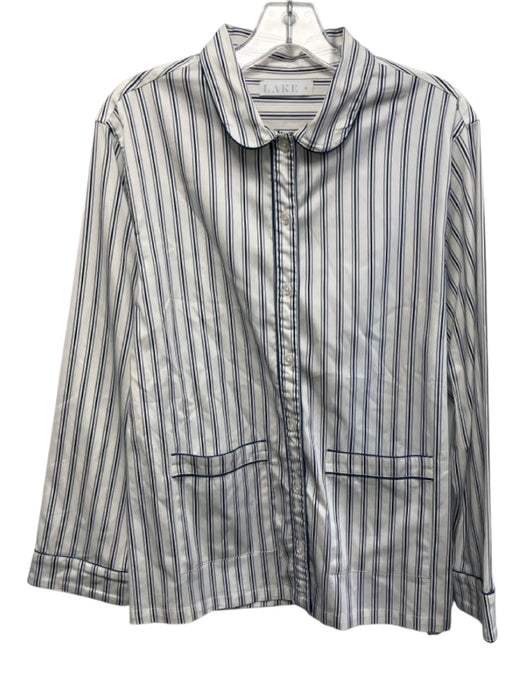 Lake Size M White & Blue Cotton & Elastane Long Sleeve Stripe Collar Buttons Top White & Blue / M