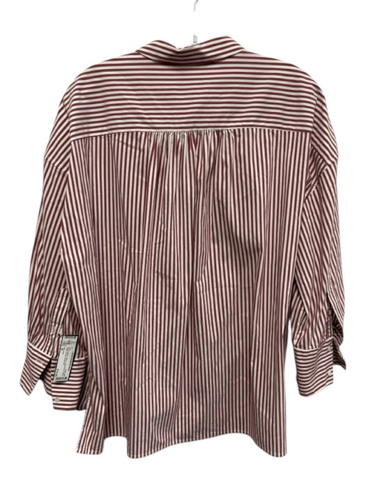 Nili Lotan Size M Red & White Cotton Long Sleeve Stripe Collar Blouse Top Red & White / M