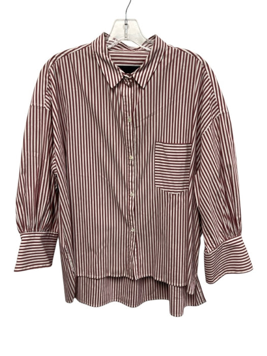 Nili Lotan Size M Red & White Cotton Long Sleeve Stripe Collar Blouse Top Red & White / M