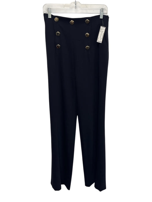 Escada Size 38 Navy Blue Virgin Wool Sailor Buttons Wide Leg Trouser Pants Navy Blue / 38