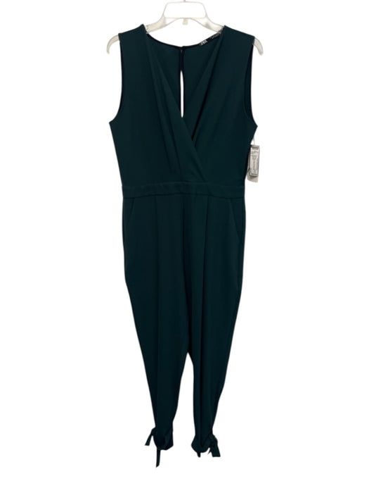 Zara Size L Deep Green Polyester Sleeveless Deep V neck Ankle Tie Jumpsuit Deep Green / L