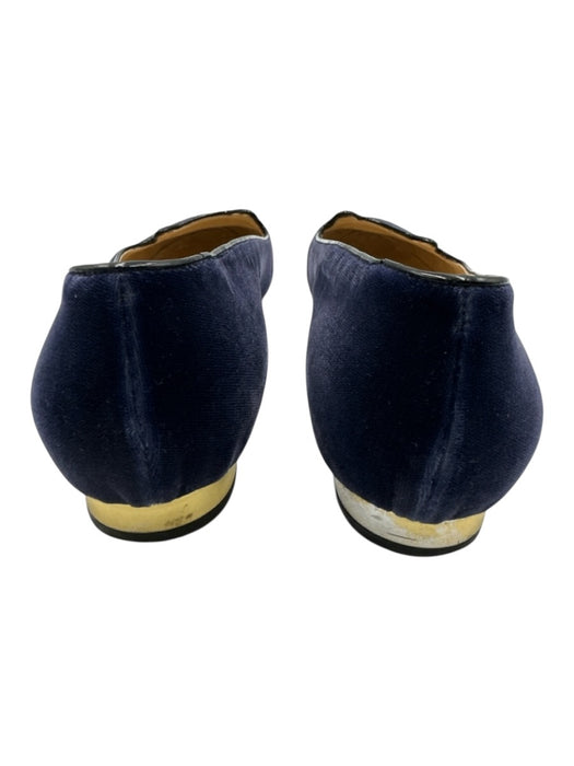 Charlotte Olympia Shoe Size 37 Navy Blue Velvet Round Toe Cat Face Flats Navy Blue / 37