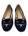 Charlotte Olympia Shoe Size 37 Navy Blue Velvet Round Toe Cat Face Flats Navy Blue / 37