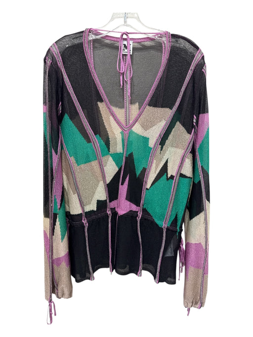 Missoni Size 48 Black, Green & purple Viscose Long Sleeve Geometric Shape Top Black, Green & purple / 48
