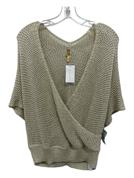 Minnie Rose Size XL Gold Viscose Blend viscose blend Open Knit Surplice Sweater Gold / XL