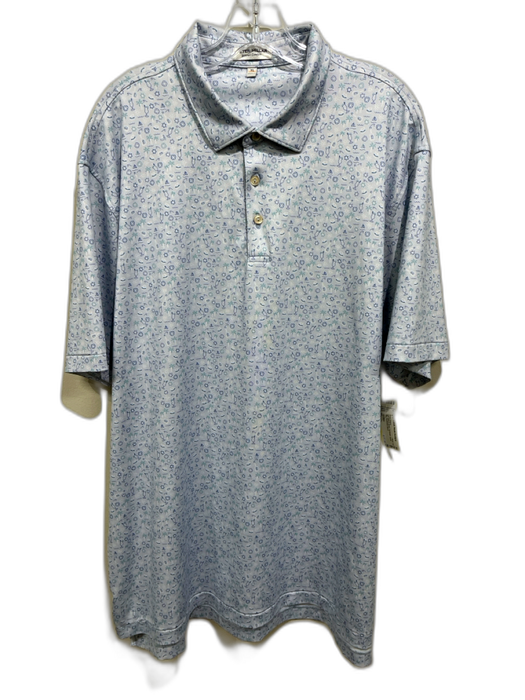 Peter Millar Size XL Light Blue & Green Synthetic Boats Polo Men's Short Sleeve Light Blue & Green / XL