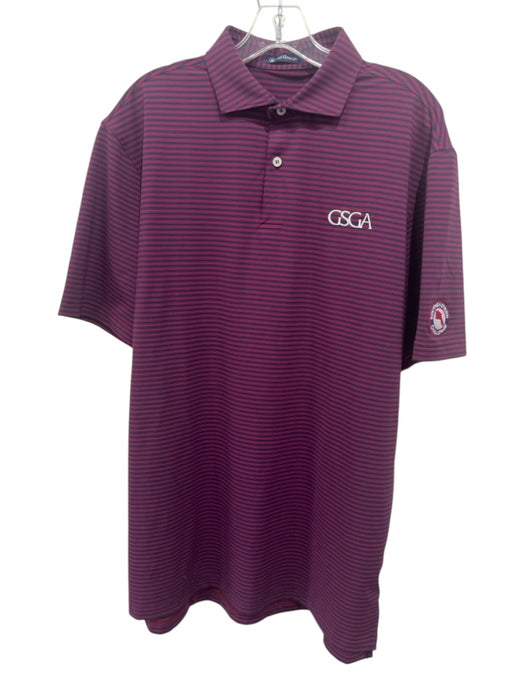 Turtleson Size L Red & Navy Synthetic Striped Athletic Polo Men's Short Sleeve Red & Navy / L