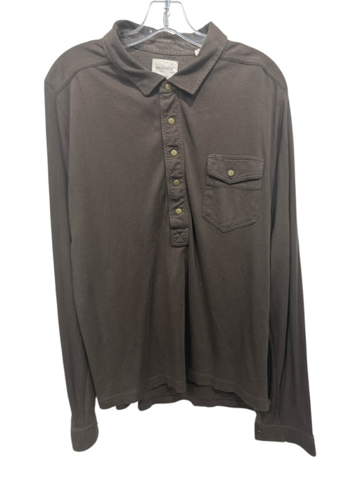 Billy Reid Size XL Brown Cotton Blend Solid Polo Snap button Long Sleeve Shirt Brown / XL