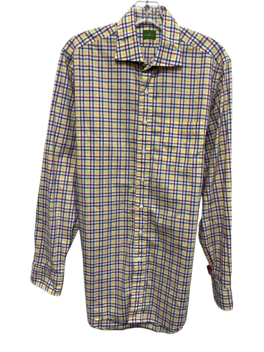 Sid Mashburn Size M White, Yellow, Multi Cotton Plaid Men's Long Sleeve Shirt White, Yellow, Multi / M