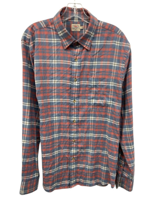 Faherty Size L Blue & Red Cotton Plaid Flannel Button up Men's Long Sleeve Shirt Blue & Red / L