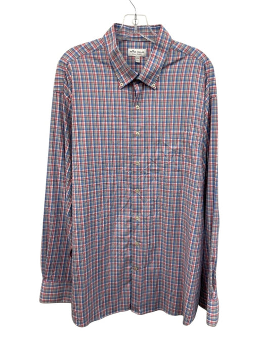Peter Millar Size XXL Red & Blue Synthetic Plaid Button Up Long Sleeve Shirt Red & Blue / XXL