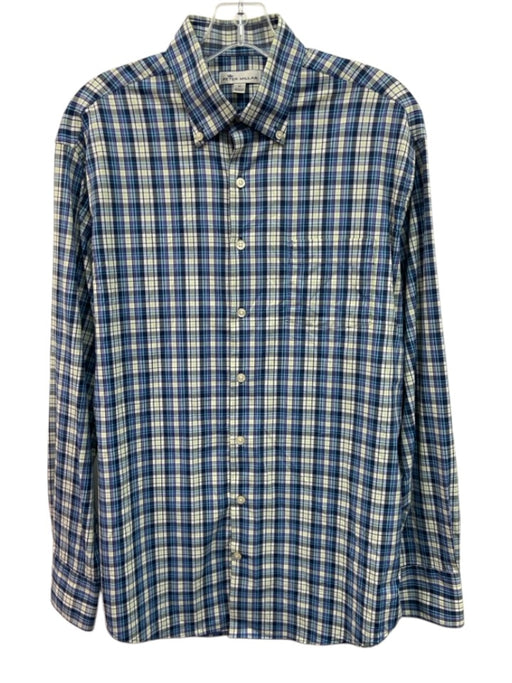 Peter Millar Size M Green & White Synthetic Plaid Button Up Long Sleeve Shirt Green & White / M