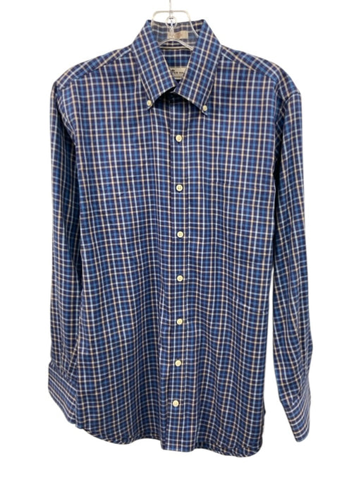 Peter Millar Size S Blue & White Cotton Grid Button Up Men's Long Sleeve Shirt Blue & White / S