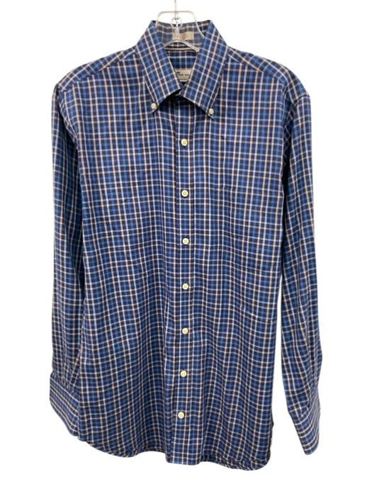Peter Millar Size S Blue & White Cotton Grid Button Up Men's Long Sleeve Shirt Blue & White / S