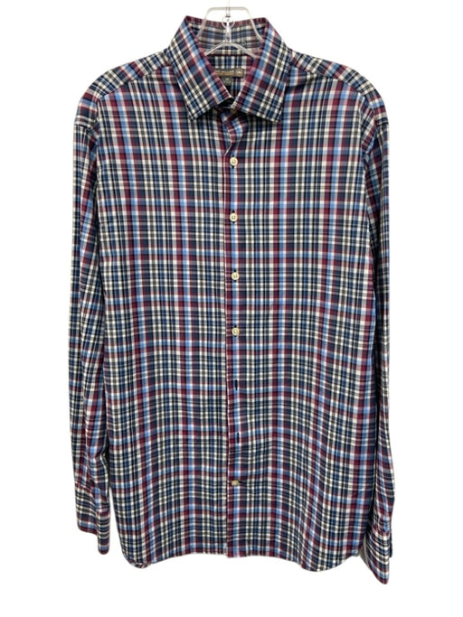 Peter Millar Size M Red & Blue Synthetic Plaid Button Up Men's Long Sleeve Shirt Red & Blue / M