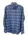 Peter Millar Size M Blue Synthetic Plaid Button Up Athleisure Long Sleeve Shirt Blue / M