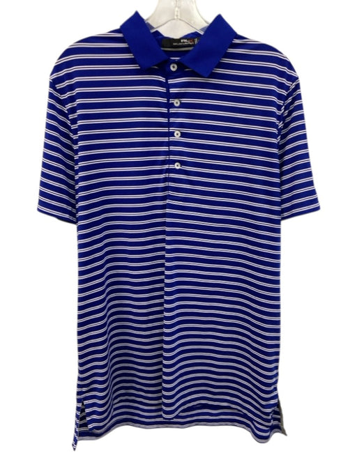 RLX Size L Blue & White Synthetic Striped Polo Athleisure Men's Short Sleeve Blue & White / L